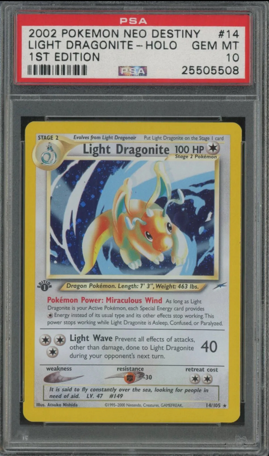 PSA 10 2002 Pokemon Neo Destiny No Light Dragonite Holo #14